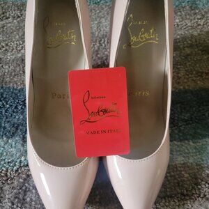 Beige Louis Vuitton red bottom heels